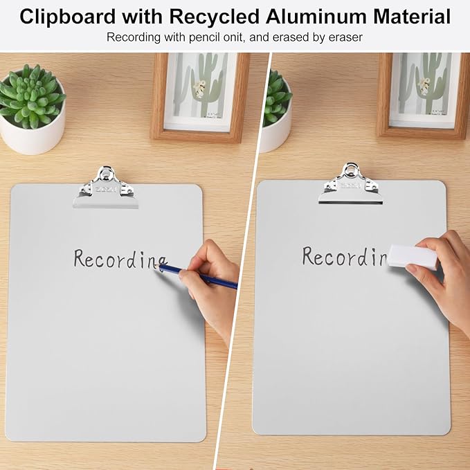 ZCZN Metal Clipboard, 4 Pack Heavy Duty Aluminum Clipboards 12 x 9 Inches, A4 Letter Sizer Document Holder with High Capacity Clip, Suitable for School, Office, Jobsite or Medical Staff, Silver