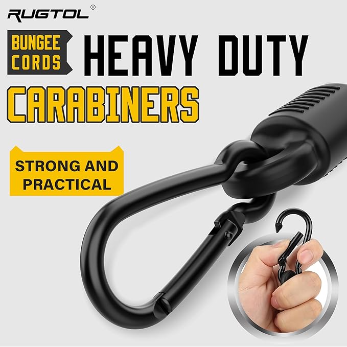 Upgraded Adjustable Bungee Cords with Hooks, 6 Pack Heavy Duty Outdoor Carabiner Bungee Cord, Black Super Elastic Bungee Straps Easily Adjust from 7" to 24", Great for Cargo, Camping, Bike Racks, Tent