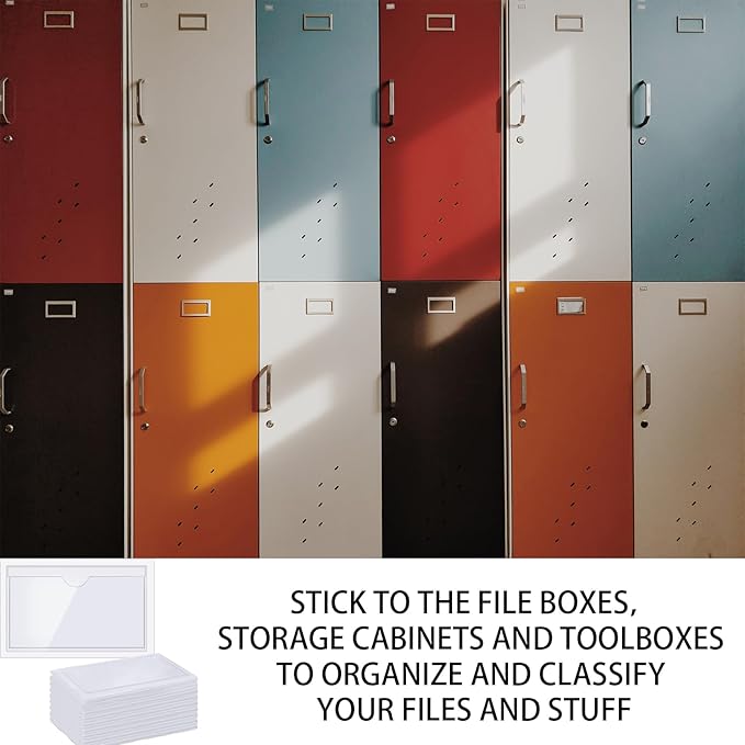 Self-Adhesive Label Holder, Waterproof Clear Adhesive Label Pockets, 2.3x3.7'' Transparent Card Holder for Cabinet, Storage Bin, Supermarket, Bookself, Mailbox, Business Card, Tag, Drawers