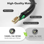 BN-LINK 6ft Outdoor Extension Cord, 12/3 SJTW Heavy Duty Power Cord, 3-Prong Grounded Plug, Weather Resistant, 15A, 1875W, Black, for Lawn, Garden, Appliances, ETL Listed