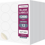 NextDayLabels 2.5 Inch Round Stickers for Printer - Matte White Blank Laser/Inkjet Printable Circles - 1000 Sheets, 12 Per Sheet, 12000 Labels