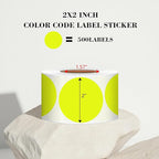 500 Pcs 2 Inch Color Code Labels, Fluorescent Yellow Permanent Circle Stickers, Durable, High Visibility for Office, Industrial, and Home Organization