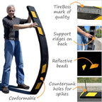 SmartSign Rubber Parking Curb - Heavy Duty Parking Stop with Yellow Reflective Stripe Chevrons, 72" Long (6ft), Wheel Stop for Parking Lot/Garage/Cars/Trucks, Pre-Drilled Holes, Pack of 1, USA-Made