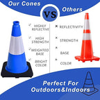 BESEA 8Pack 18 Inch Blue Traffic Cones with 6 Inch Reflective Collar, Heavy Duty PVC Safety Cones with 10.5 x 10.5 Inch Base for Parking, Driving Practice, Sports Training, and Construction