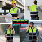 BeautyWill Custom Safety Vest Customized Logo Class 2 High Visibility Reflective Vest with Pockets Construction workwear
