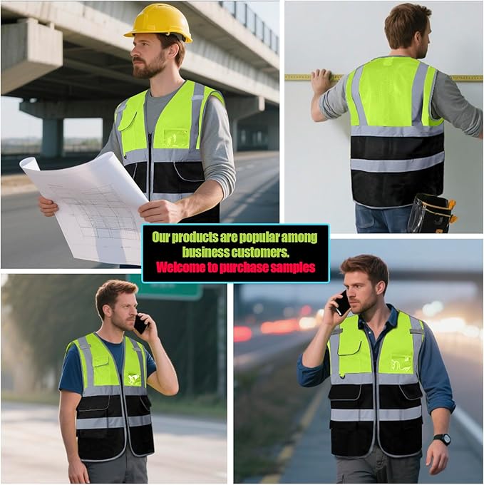 BeautyWill 10/20 Pack Custom Logo Safety Vest,Bulk High Visibility Class 2 Reflective Work Vests