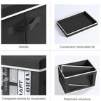 Large Storage Baskets Bins with Lids - Stackable Cube Bins for Closet, 3 Pack Black Windows Organizer Bins, Home Organizers and Storage for Clothes, CD, Towels