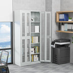 VINGLI Metal Garage Storage Cabinet with 2 Mesh Doors, Locking Steel Display Cabinet with Pegboards and 4 Adjustable Shelves, Ideal for Garage, Office, Pantry, Workshop(Gray, 32''W x 16''D x 71''H)