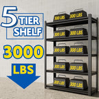 72''H Garage Shelving Heavy Duty, 3000LBS Storage Shelves, 5-Tier Adjustable Metal Shelve Storage Shelf Rack, Industrial Shelving Unit for Garage, Warehouse, Basement (47" W x 23.6" D x 72" H)