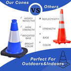 BESEA 8Pack 12 Inch Blue Traffic Cones with 4 Inch Reflective Collar, Heavy Duty PVC Safety Cones with 8.5 x 8.5 Inch Base for Parking, Driving Practice, Sports Training, and Construction