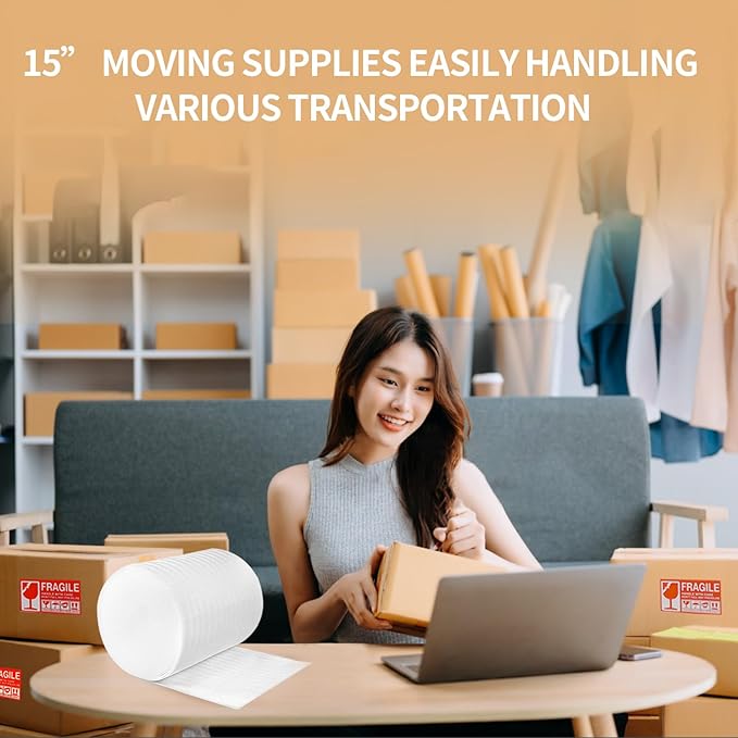 XYH Packing Foam Rolls,15 "Wide X 160' Length Foam Wrap Rolls, Moving, Shipping, Glasses, China, Dishes, Stuffing of Carton, with 60 Pcs Fragile Stickers.