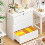 INTERGREAT 3-Drawer White File Cabinet, Locking Metal Lateral Filing Cabinets, 28W Horizontal Storage Cabinet with Adjustable Shelves for Home & Office