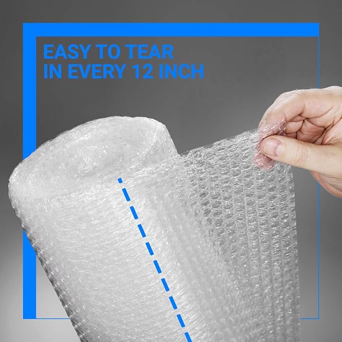 Bubble Cushioning Wrap Rolls, 3/16" x 12" x 72' ft Total [2 Rolls of 36 Feet] Perforated Every 12", 20 Fragile Stickers for Packaging, Shipping, Mailing