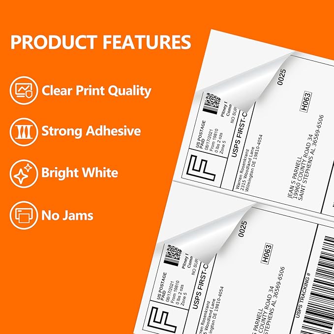 SJPACK 5000 Half Sheet Shipping Labels for Laser/Inkjet Printers - 5-1/2" X 8-1/2" Blank White Labels