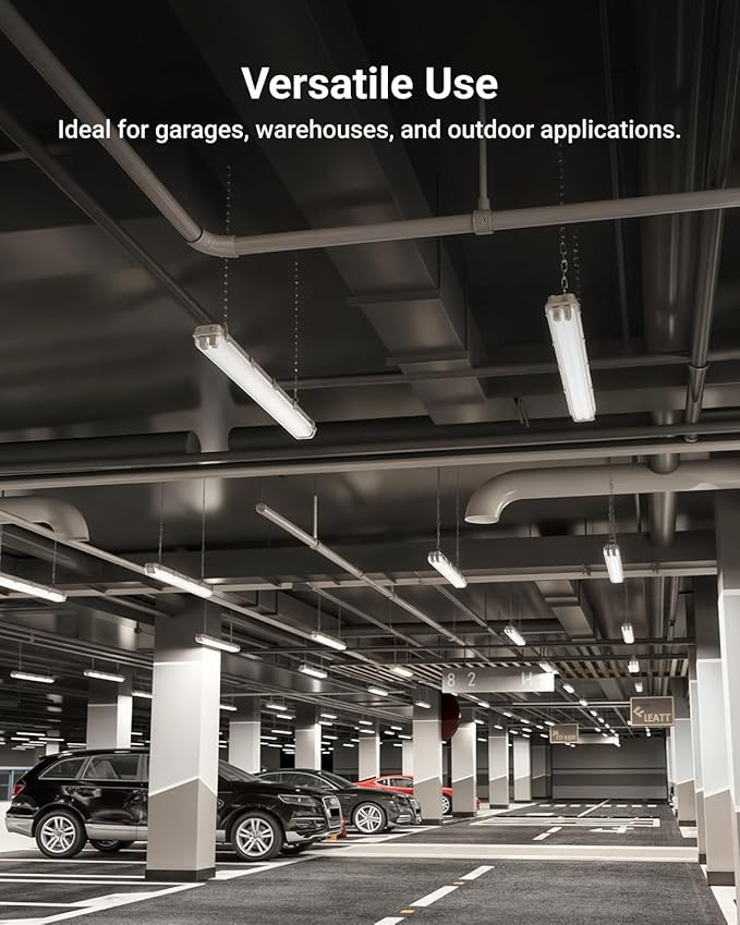 Sunco LED Ready Fixture for Garage Ceiling, 4ft Shop Lights Holds 2 LED Tube Lights, Non-Dimmable, Surface Mount, Works with Type B and Hybrid Tubes, 120-277V, Wet Rated ETL 4 Pack