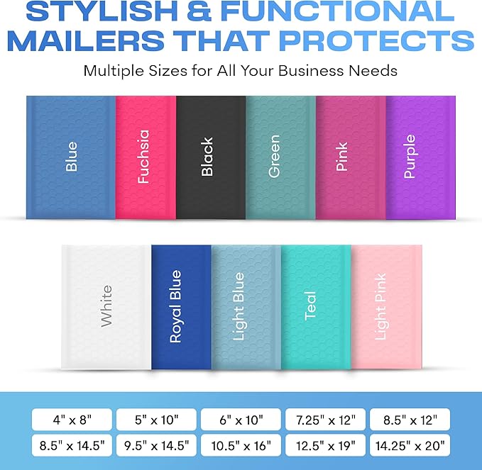 Light Blue Extra Large Poly Bubble Mailers 14.25x20 inch #7 | Self Seal Large Padded Envelopes | Air Cushioned Bubble Mailer | Usable Size 14.25x19 Lightweight Mailing Shipping Bags| 100 Pack Bulk