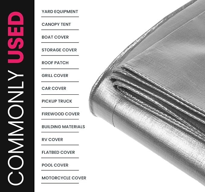 PROTARP Extreme Heavy Duty 22 Mil Tarp Cover, Waterproof, UV Resistant, Rip and Tear Proof, Poly Tarpaulin with Reinforced Edges for Roof, Camping, Patio, Pool, Boat. (Silver/Black 9′ X 12′)