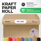 Brown Paper Roll 48" x 1800" (150 feet), Pack of 6 - USA-Made Brown Packing Paper 50lb Thickness for Moving, Shipping, Crafts/Arts - 100% Recycled Natural Wrapping Material by IDL Packaging