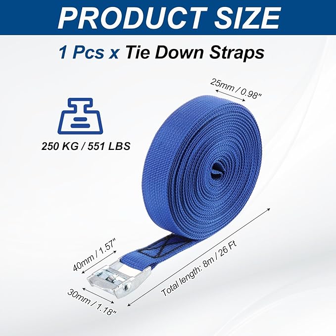 PATIKIL Lashing Straps 1" x 26 Ft, Tie Down Strap Cam Buckle Adjustable Ratchet Straps 551 lbs for Cargo Trucks Motorcycle Luggage, Blue