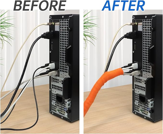 Split Braided Cable Sleeve，Flexible Wire Loom Tubing, Automotive Cord Protector Pet Proof, Cable Management for Computer TV Electric Wires Harness 16ft (Orange, 25mm（1")