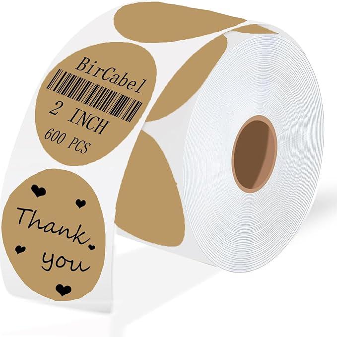 2 Inch Brown Round Thermal Labels,600 Labels/Roll, Self-Adhesive Circle Inventory Stickers, Multi-Purpose Round Roll Thermal Printing Stickers for Business and Domestic Use