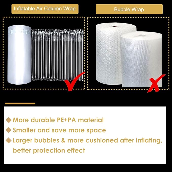 15.75 Inch x 164 Feet Bubble Cushioning Wrap Roll, Large Bubble Air Bubbles for Packaging Moving Shipping Delivering with Free Pump, Inflatable Air Column Bubble Bag Wine Bottle Protector