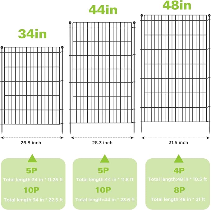 8 Panels No Dig Garden Fence with Gate, 48in(H) × 21ft(L) Decorative Metal Outdoor Dog Fence, Rustproof Pet Fencing for Yard, Patio, Flower Bed -Temporary Fencing| Easy to Install