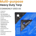 WHITEDUCK 12' x 16' Super Heavy Duty Poly Tarp Thick 16 Mil, Waterproof 100% UV Resistant Rip/Tear Proof Tarp w/Rustproof Grommets & Reinforced Edges Blue,16 mil Finished Size: 11'6"x15'6"