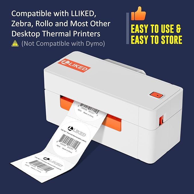 L LIKED 2" Round Direct Thermal Labels for Block, Permanent Adhesive Circle Label & Compatible with Rollo, Zebra and Other Desktop Printers (1 Roll, 750 Labels)