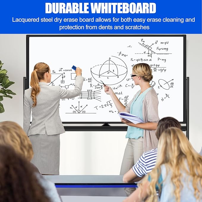 Large Rolling White Boards on Wheels 60 X 36 Inches Magnetic Dry Erase Board with Stand, Double-Sided 5' x 3' Whiteboard with Stands Stand Up White Board for Office, School, Home