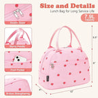 FlowFly Insulated Lunch Bag for Women – Corduroy Lunch Tote Box, Cute Cooler Bag for Work, Travel, Picnic,Corduroy Strawberries RoseRed