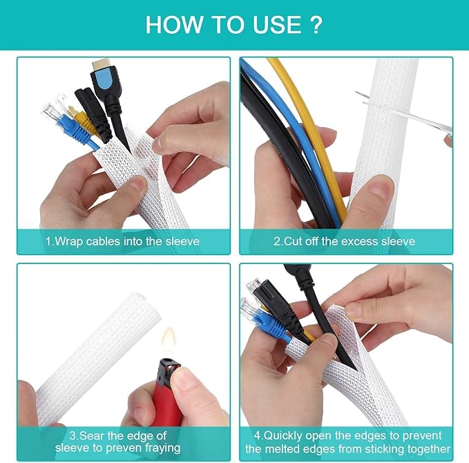 6.6ft - 1/2 inch Gold Cable Sleeve, Cable Organizer for Desk PC TV Computer, Wire Protector Cable Wrap Cover, Cord Management for Home Office