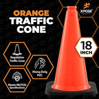 Xpose Safety 18 Inch Orange Traffic Cones, 24-Pack - Multipurpose PVC Plastic Safety Cone for Parking, Soccer, Caution, Kids and Construction - DOT Approved