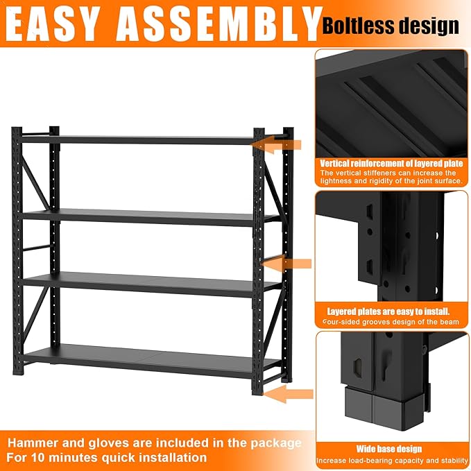 torage Shelves,Garage Shelving Heavy Duty Metal Adjustable Garage Shelves, Shelving Units Industrial Shelving for Warehouse(Black, W31.5*D19.7*H79)