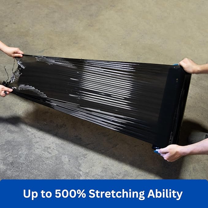 Noah's Ark Warehouse 18" x 1500FT Industrial Class Pallet Wrap, 60 Gauge Black Stretch Film for Warehouse Packing, Adhering Packing Moving Packaging (1 Pack)