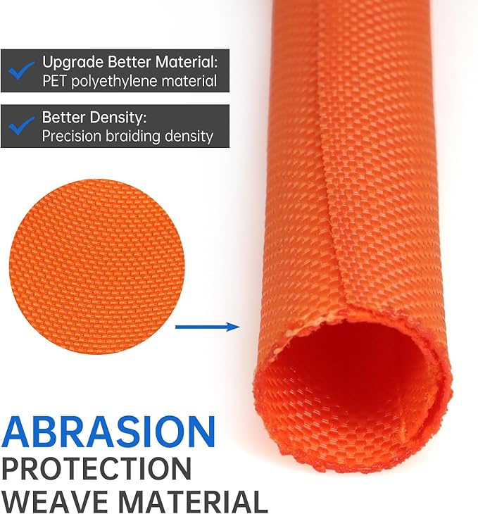 Split Braided Cable Sleeve，Flexible Wire Loom Tubing, Automotive Cord Protector Pet Proof, Cable Management for Computer TV Electric Wires Harness 16ft (Orange, 13mm（1/2")
