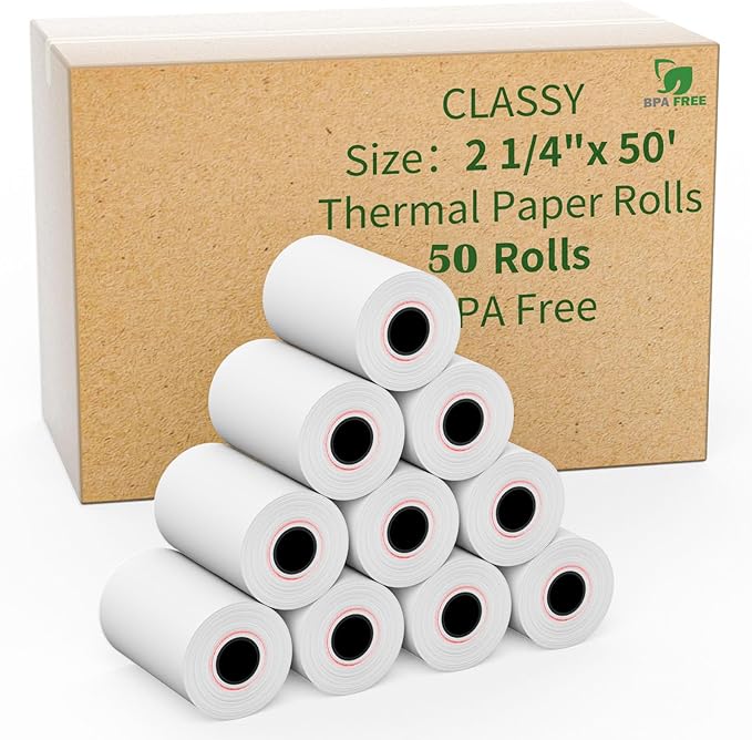 2 1/4" x 50' feet Thermal Paper, POS Cash Register Receipt Rolls, 50 Rolls Receipt Paper, Fits All POS Cash Registers