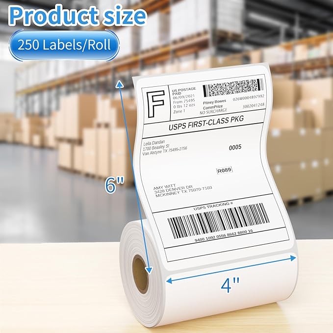 20 Rolls 4x6 Direct Thermal Shipping Labels 250 Labels/Roll Compatible with Zebra 2844, 2843, 2844z Eltron, Address Label for Logistics E-Commerce Mailing Warehouse Thermal Label for FBA USPS