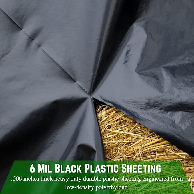 Farm Plastic Supply - Black Plastic Sheeting - 6 mil - (32' x 100') - Black Plastic Tarp, Polyethylene Vapor Barrier Plastic Sheeting, Black Painters Tarp, Roll of Heavy Duty Plastic