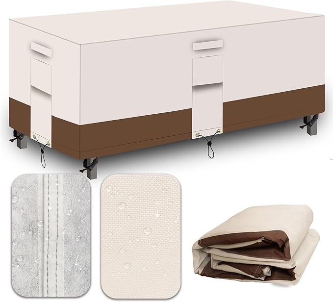 Heavy Duty Patio Furniture Covers Waterproof, 600D Outdoor Furniture Cover Waterproof for Sectional Sofa Couch, Outdoor Dining Table and Chair Set Covers 98''L x 78''W x32''H, Beige Brown