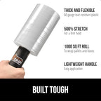 GORILLA GRIP 500% Shrink Wrap Roll with Handle, 5" 1000ft Plastic Wrap Stretch Film, Puncture Resistant Industrial Strength Moving Supplies, Pallet Storing, Packing Furniture Protection, 1 Pack Clear