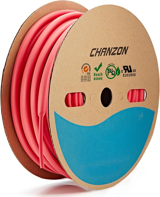 Chanzon 3:1 Ratio - 80ft Roll - Heat Shrink Tubing 1/4" (6.4mm) - Marine Grade Waterproof Adhesive Lined - (25M Total Length) Red Polyolefin Sleeving Wrap Shrinking 3 to 1 Ratio 1pcs