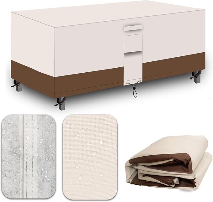 Heavy Duty Patio Furniture Covers Waterproof, 600D Outdoor Furniture Cover Waterproof for Sectional Sofa Couch, Outdoor Dining Table and Chair Set Covers 62''L x 42''W x 28''H, Beige Brown