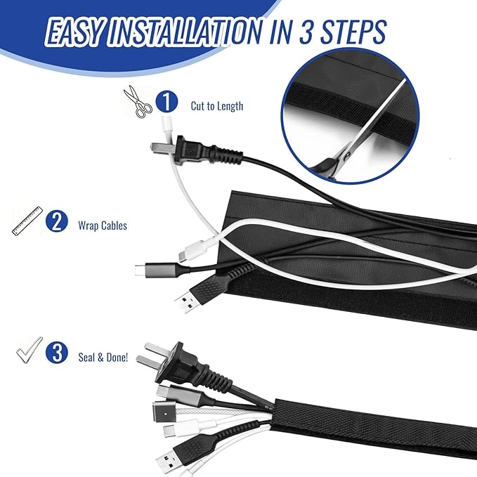 1" - 6.6FT Chew Proof Cord Protector from Pets, Black Heavy Duty Dog & Cat Cable Sleeve Cover - Flexible Split Sleeve for Home, Office, Automotive Wires