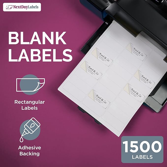 NextDayLabels - 2.5/8" x 1" Rectangular Sticker Labels for Printer - White Laser/Inkjet Printer Labels Return Address Labels Shipping Label Stickers (1000 Sheets, 30 Per Sheet, 30000 Labels)