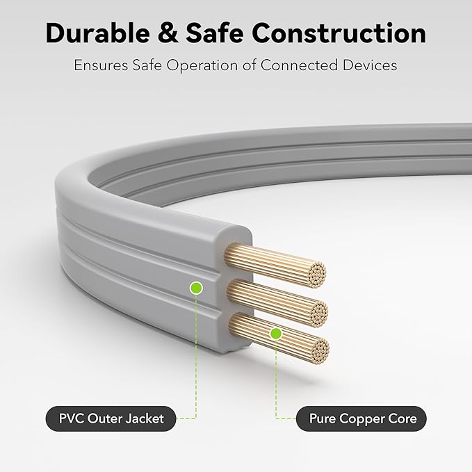 BN-LINK 6ft Air Conditioner Extension Cord, 14 Gauge Heavy Duty Power Cord, Gray, 3 Prong Grounded Flat Plug, 15 Amps, for Indoor Air Conditioner, Refrigerator and All Major Appliances
