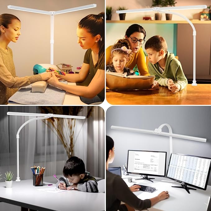 LED Desk Lamp for Office Dorm Home - Eye Caring Desk Light with Timer, Remote Control 24W Brightest Dual Screen Computer Monitor Gooseneck Dimmable Table lamp with Anti-Glare Cover Base