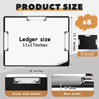 Tenceur 8 Pcs Extra Large 11x17 Clipboard - Horizontal Three Clip Plastic Clipboard for School, Office, Home & Teachers