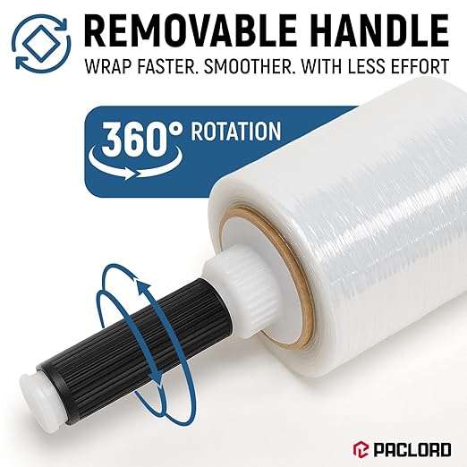 5" x 1000’ Industrial Strength Stretch Wrap, Ready to Use Pack of 2 Mini Rolls with one Handle, Clear Plastic Film, 80 Gauge Thick, 500% Elongation – Heavy-Duty Shrink Wrap for Moving, Packing