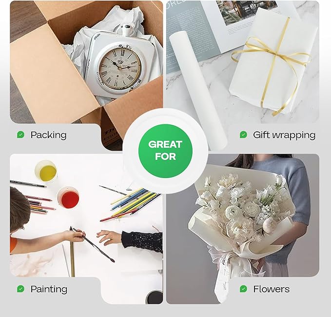 White Paper Roll 24" x 1200" (100 feet) - USA-Made Quality White Kraft Paper 50lb Thickness for Packing, Moving, Shipping & Crafts/Arts - 100% Recyclable Natural Wrap Material by IDL Packaging